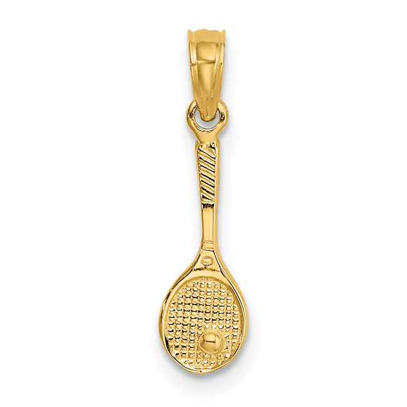 Million Charms 14k Yellow Gold Solid 3-D Tennis Racquet Necklace Charm Pendant - Picture 1 of 5